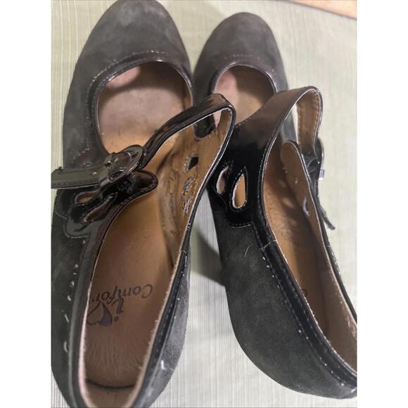 I  Love Comfort Mary Jane Pump Black Suede Leather Casual Strap Heels Sz 8.5 Y2k - Picture 9 of 9